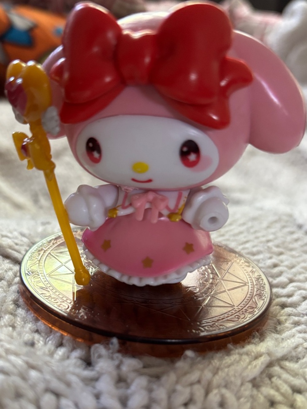 Sanrio My Melody Pink Figure with Red Bow and Yellow Staff
